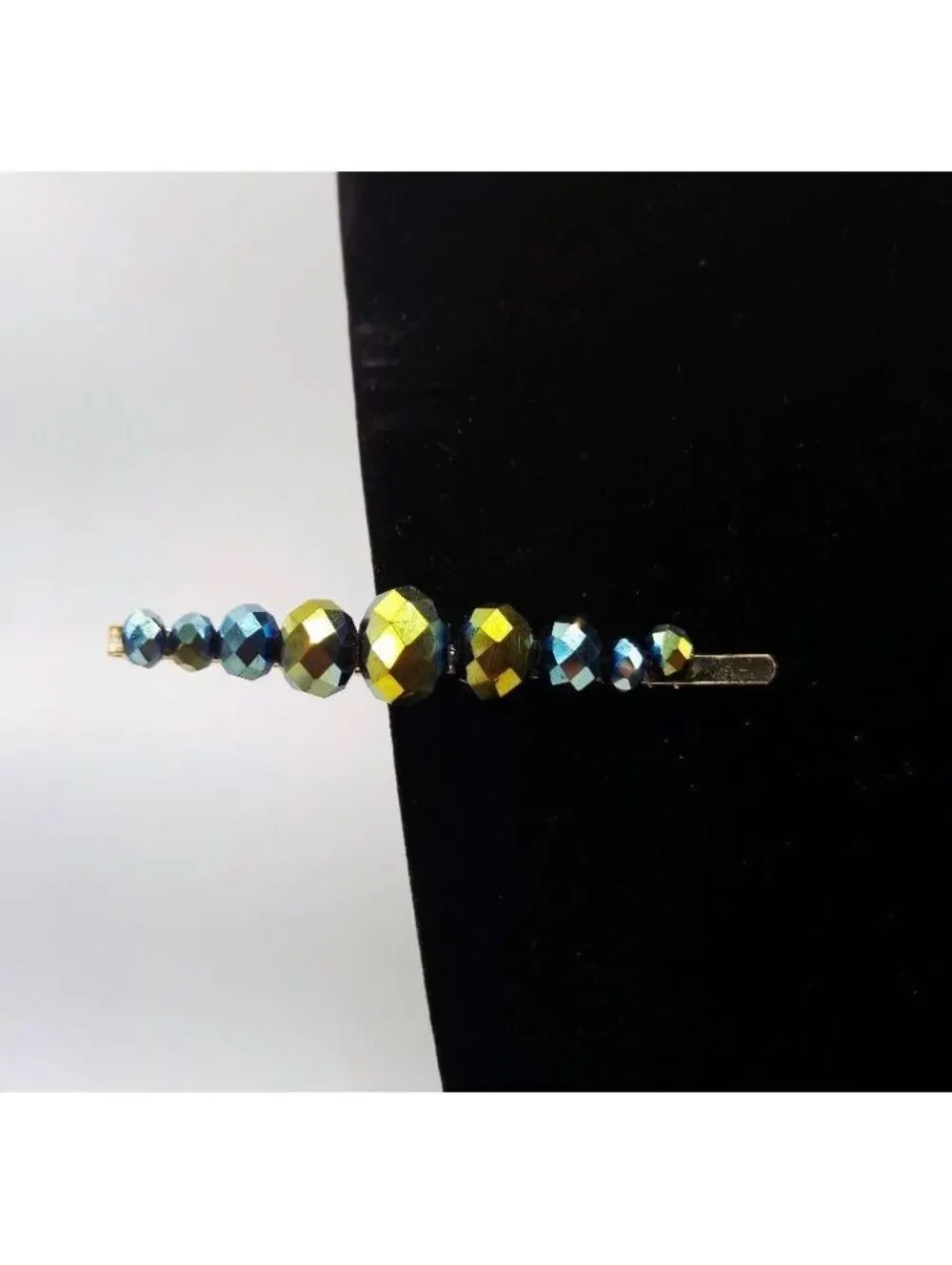 Handmade Beaded Hairpin – Glass Aurora Borealis Beads –
